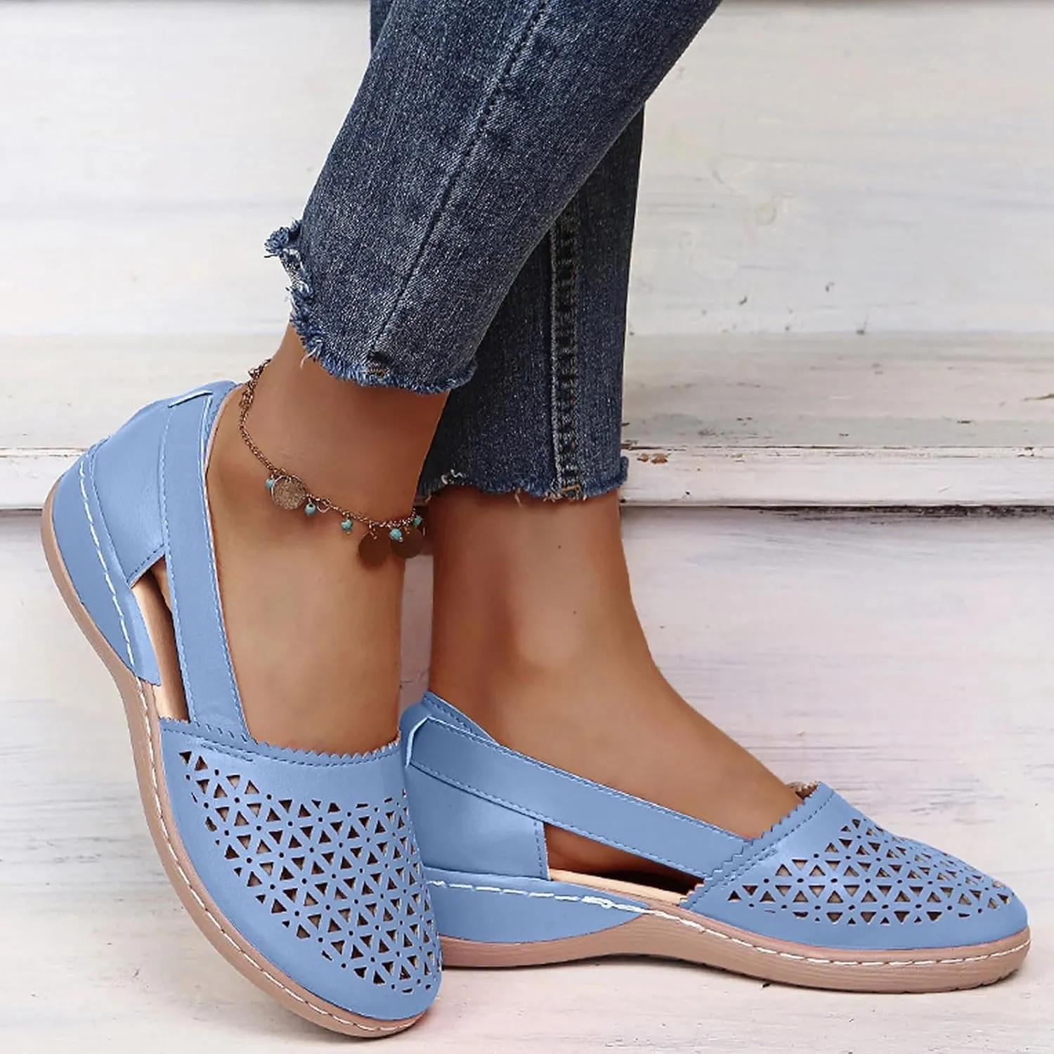 SuanlaTDS Closed Toe Sandals for Women 2025 Platform Soft Sole Spring Summer Work Shoes Comfortable Casual Hollow Out Loafers Dressy Low Heel Wedges Slip-on Outdoor Beach Walking Sandal