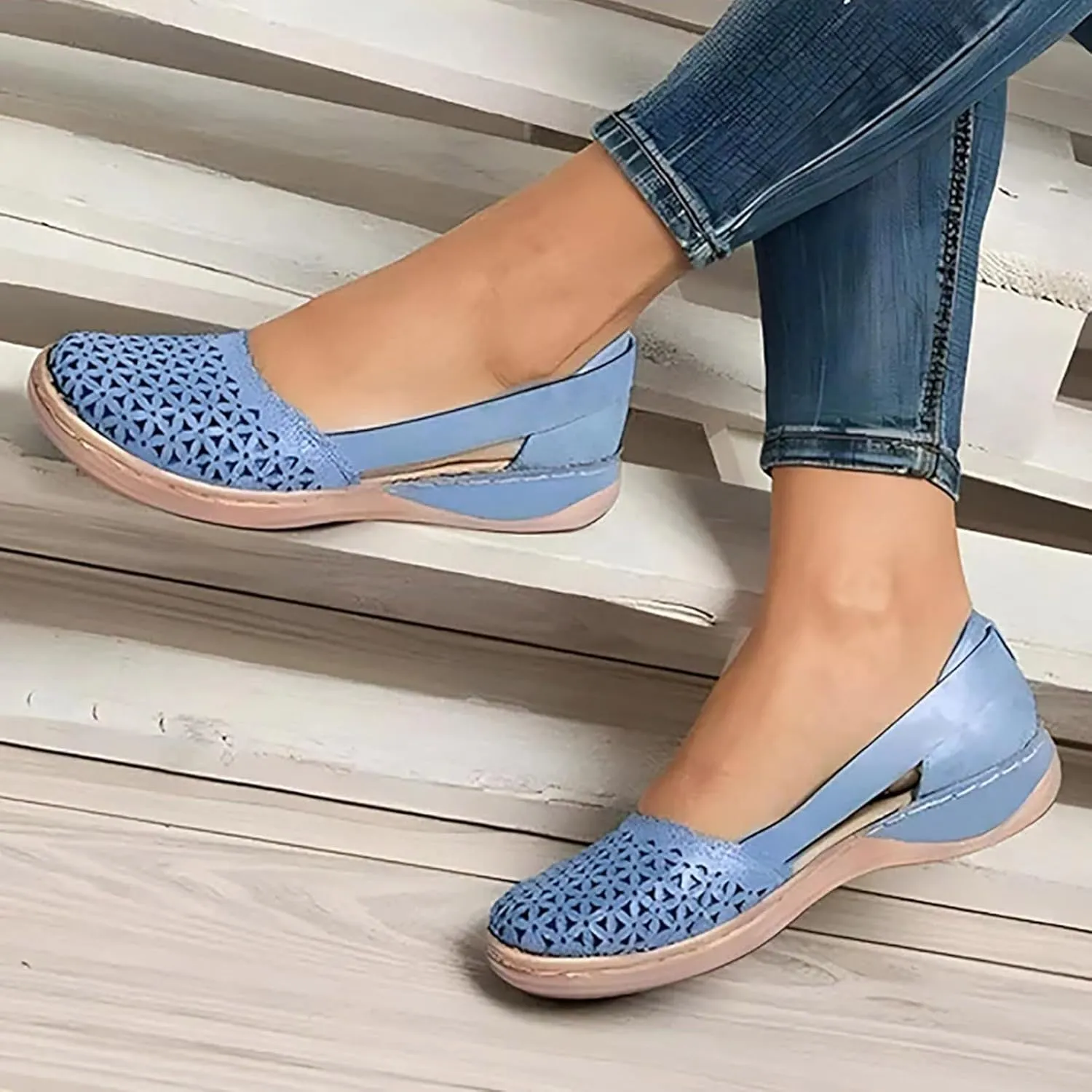 SuanlaTDS Closed Toe Sandals for Women 2025 Platform Soft Sole Spring Summer Work Shoes Comfortable Casual Hollow Out Loafers Dressy Low Heel Wedges Slip-on Outdoor Beach Walking Sandal