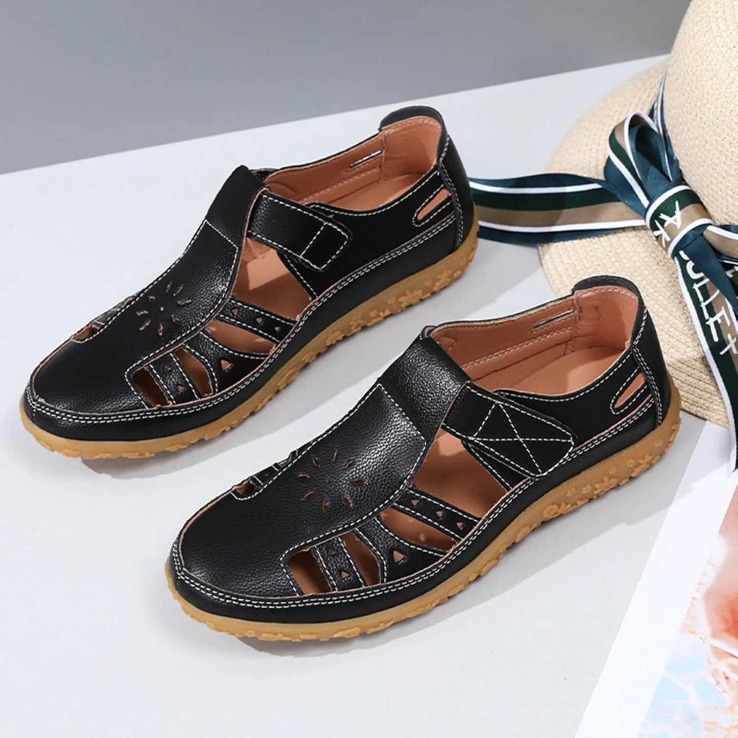 SuanlaTDS Closed Toe Wedge Sandals for Women Dressy Summer, Orthopedic Arch Support Platform Wedges Low Heel Spring Sandal 2025 Comfortable Ankle Strap Casual Outdoor Walking Beach Shoes