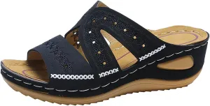 SuanlaTDS Orthopedic Sandals for Women Dressy Wedge Sandals with Arch Support Womens Slip On Platform Casual Outdoor Walking Wide Width Open Toe Summer Comfortable Beach Shoes