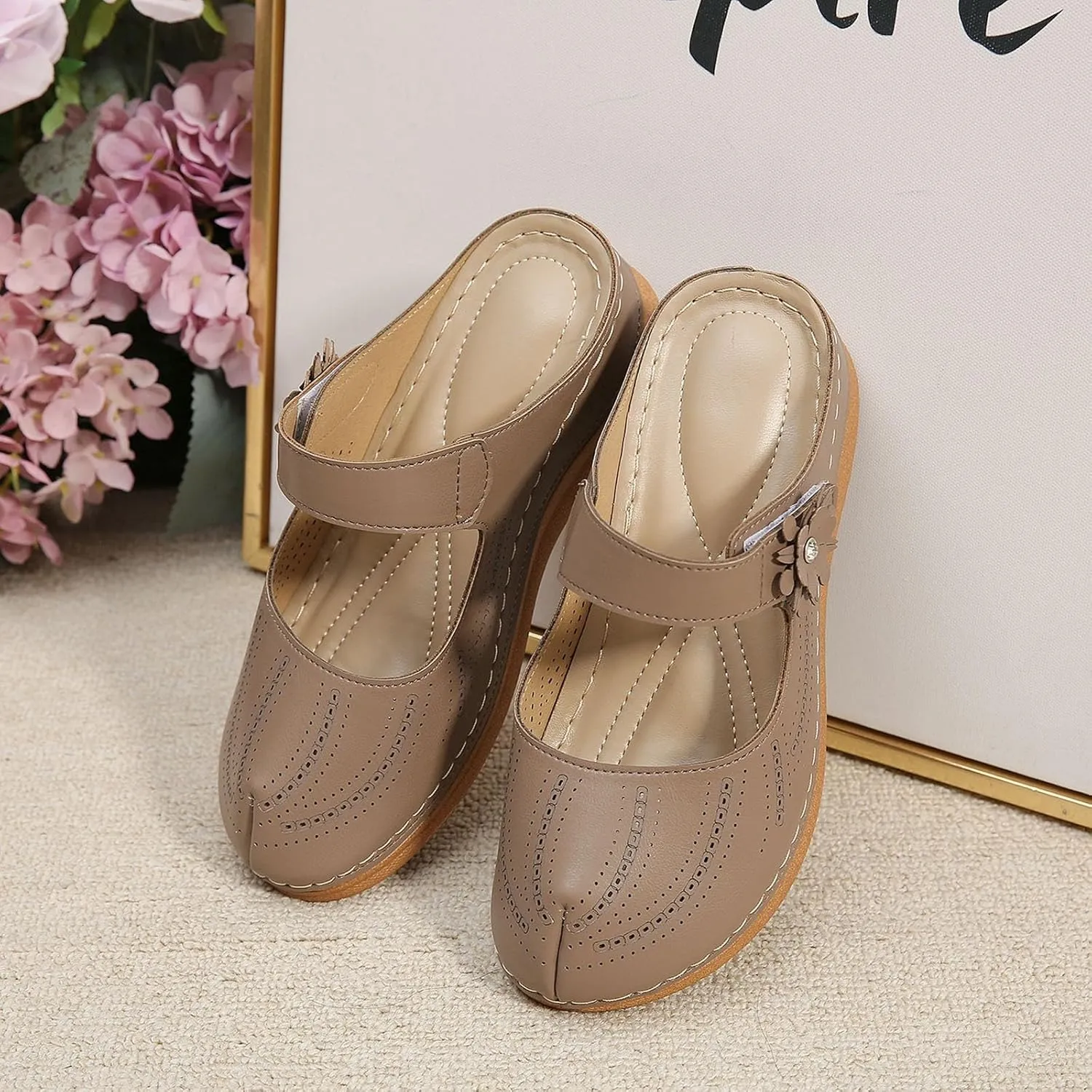 SuanlaTDS Orthopedic Wedge Sandals for Women Closed Toe Summer Dressy 2025 Platform Slip On Slides Backless Mules Comfortable Outdoor Walking Beach Low Wedges Heel Slide Sandal Slippers
