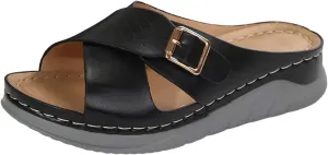 SuanlaTDS Orthopedic Wedge Sandals for Women Summer Dressy Crisscross Open Toe Platform Comfortable Casual Low Wedges Heels Slides Sandal Slippers Flat Slip On Outdoor Walking Beach Shoes