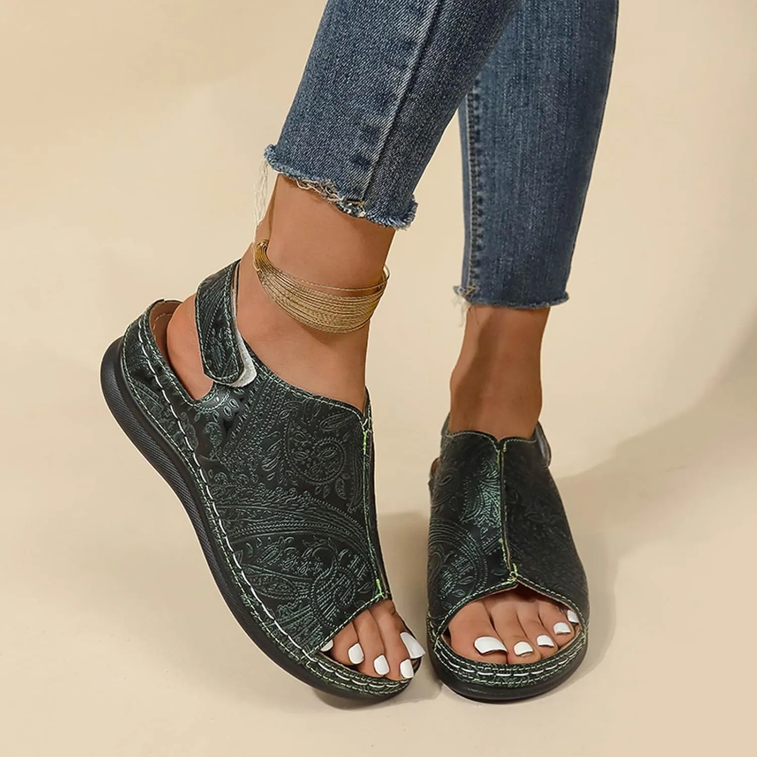 SuanlaTDS Orthopedic Wedge Sandals for Women Summer Dressy Open Toe Hook & Loop Closure Ankle Strap Platform Casual Comfortable Wedges Low Heels Arch Support Wide Width Walking Shoes
