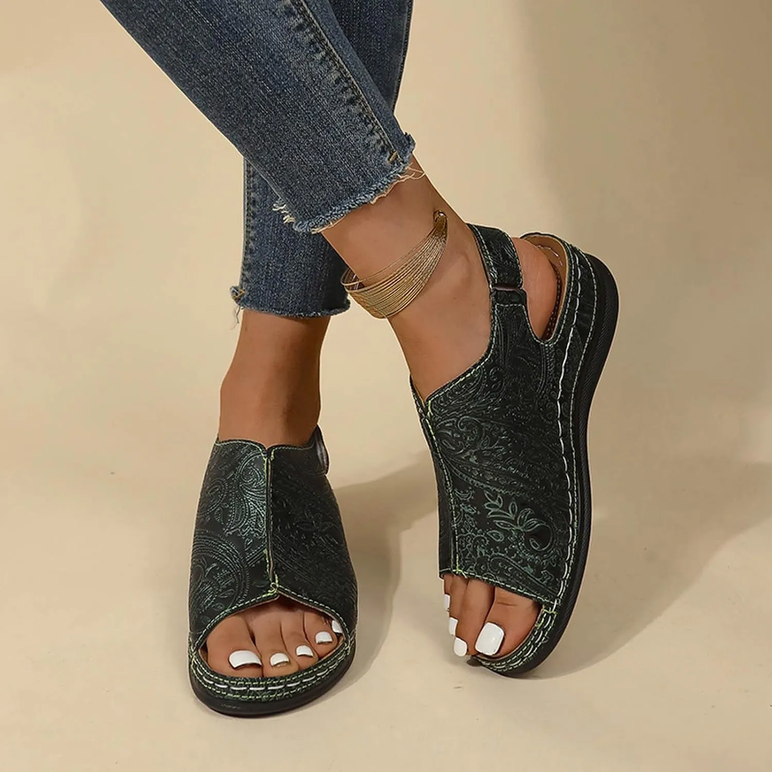 SuanlaTDS Orthopedic Wedge Sandals for Women Summer Dressy Open Toe Hook & Loop Closure Ankle Strap Platform Casual Comfortable Wedges Low Heels Arch Support Wide Width Walking Shoes
