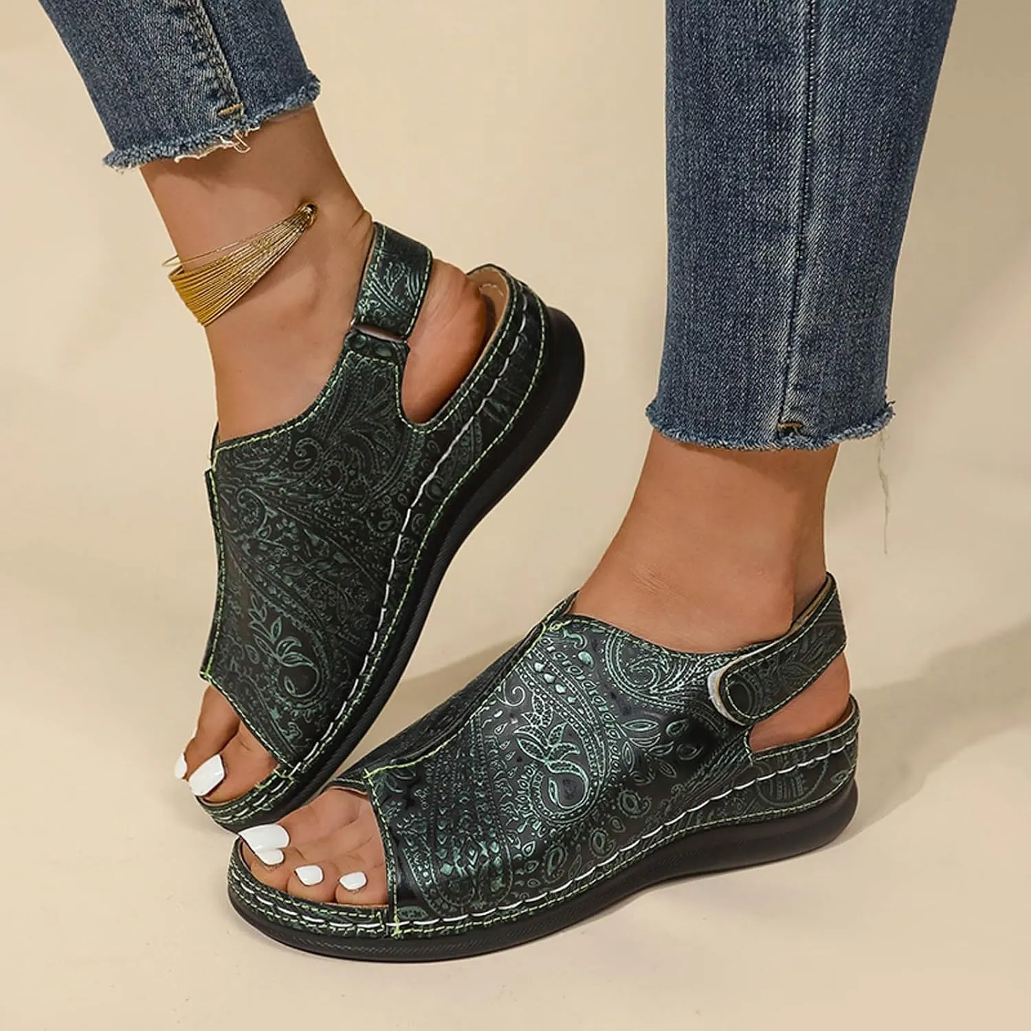 SuanlaTDS Orthopedic Wedge Sandals for Women Summer Dressy Open Toe Hook & Loop Closure Ankle Strap Platform Casual Comfortable Wedges Low Heels Arch Support Wide Width Walking Shoes