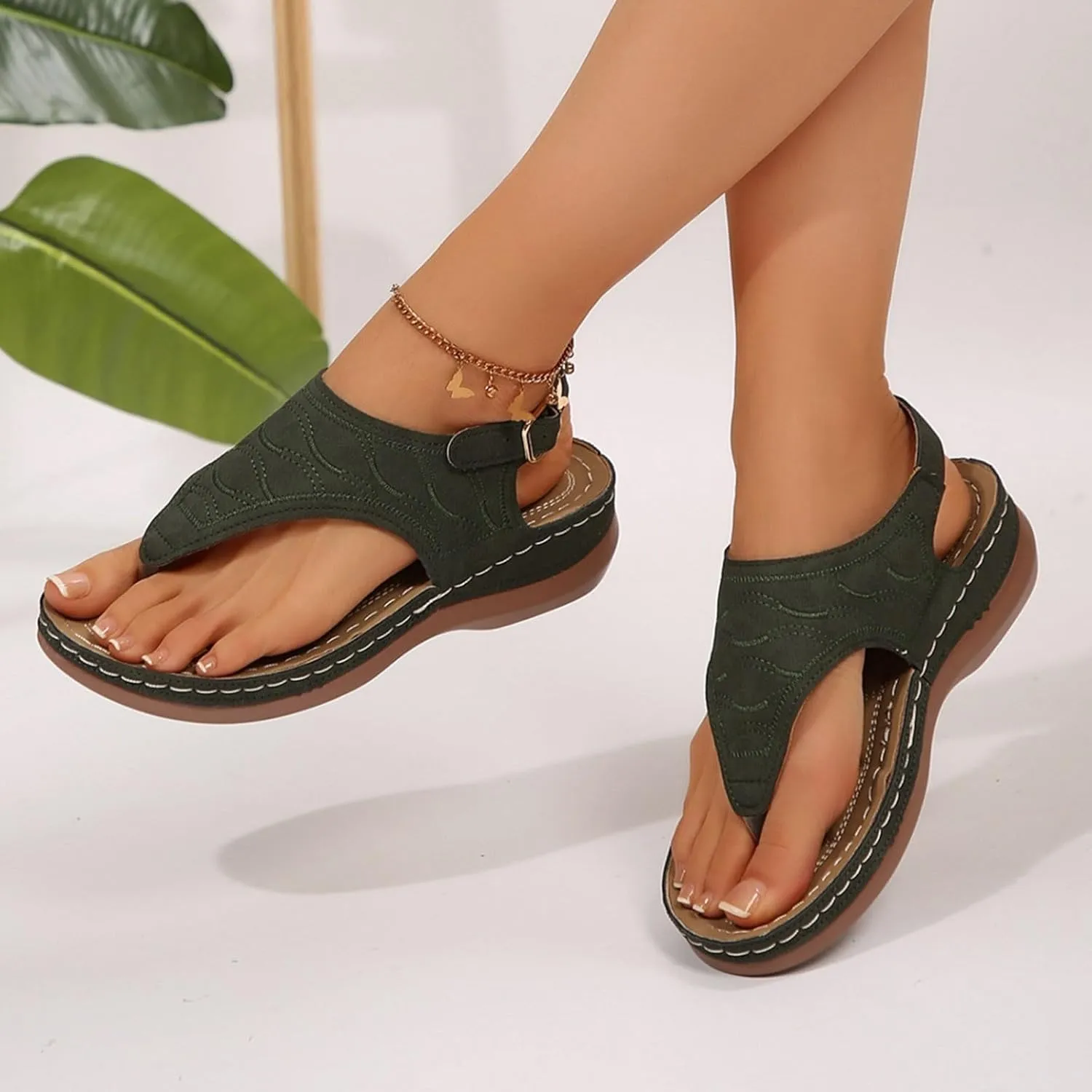 SuanlaTDS Platform Wedge for Women Comfortable Arch Support Flip Flops Dressy Summer Casual Thong Slippers Orthopedic Sandals Open Toe Slip On Wedges Outdoor Walking Sandals