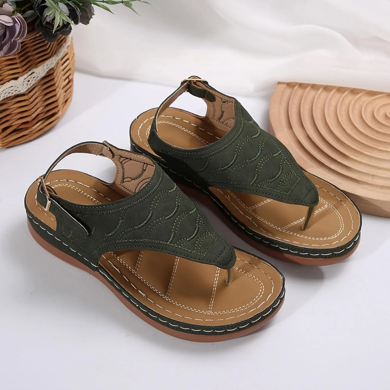 SuanlaTDS Platform Wedge for Women Comfortable Arch Support Flip Flops Dressy Summer Casual Thong Slippers Orthopedic Sandals Open Toe Slip On Wedges Outdoor Walking Sandals