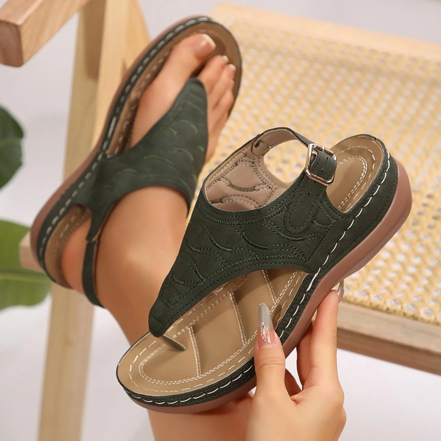 SuanlaTDS Platform Wedge for Women Comfortable Arch Support Flip Flops Dressy Summer Casual Thong Slippers Orthopedic Sandals Open Toe Slip On Wedges Outdoor Walking Sandals