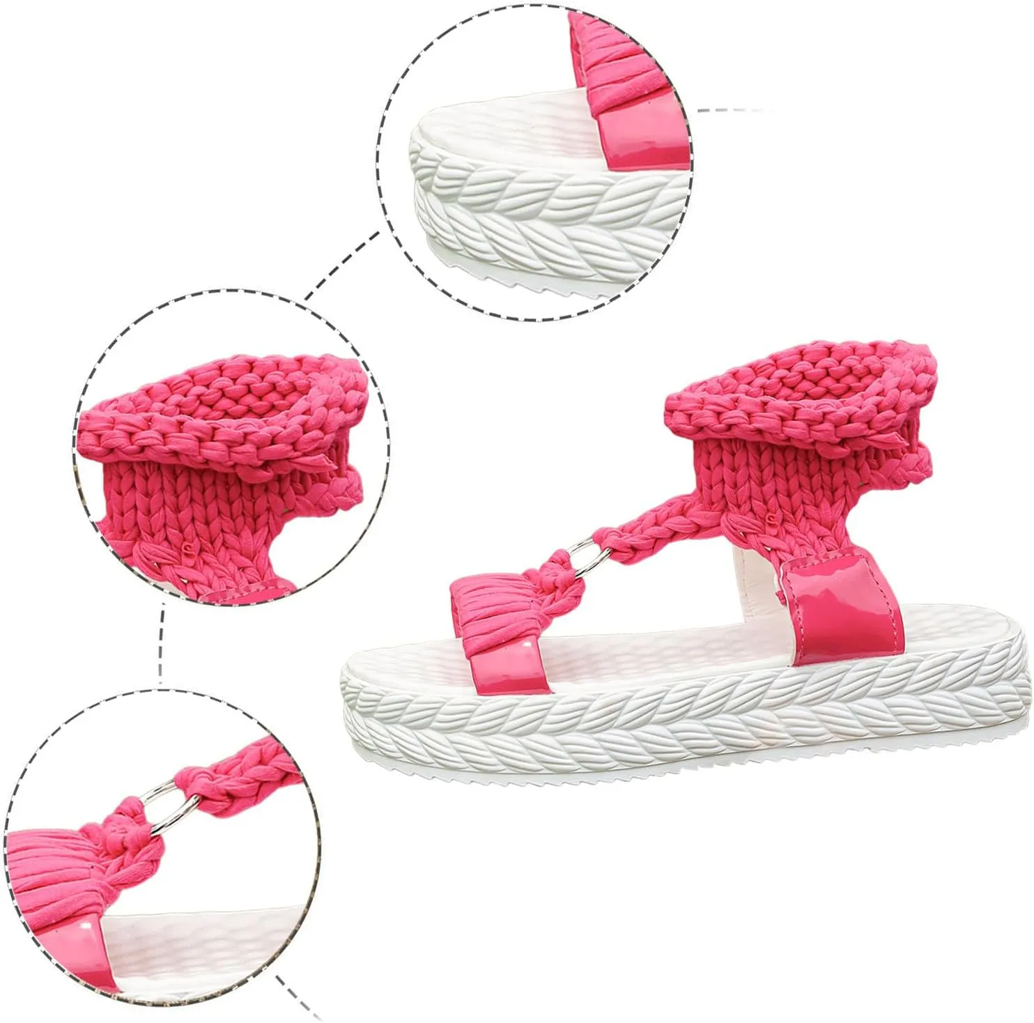 SuanlaTDS PlatformSandals for Women Comfortable Knitted Ankle Wrap Open Toe Slip On Slides Thick Sole Low heels Casual Summer Beach Outdoor Walking Gladiator Sandal Roman Shoes
