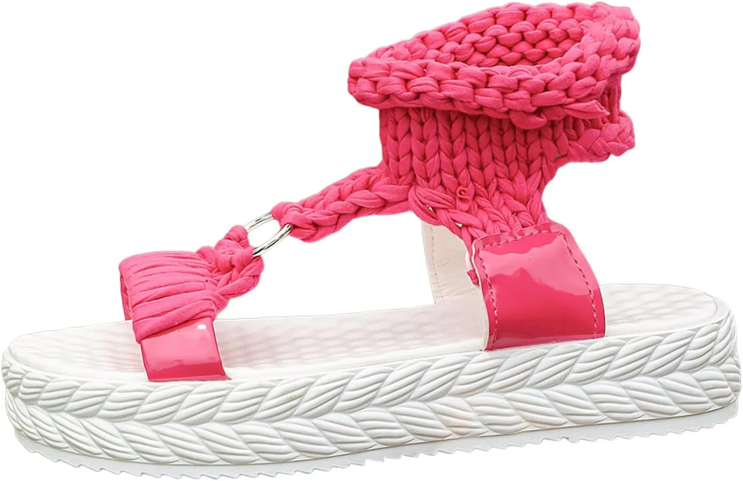 SuanlaTDS PlatformSandals for Women Comfortable Knitted Ankle Wrap Open Toe Slip On Slides Thick Sole Low heels Casual Summer Beach Outdoor Walking Gladiator Sandal Roman Shoes