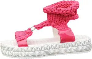 SuanlaTDS PlatformSandals for Women Comfortable Knitted Ankle Wrap Open Toe Slip On Slides Thick Sole Low heels Casual Summer Beach Outdoor Walking Gladiator Sandal Roman Shoes