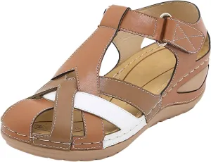 SuanlaTDS Wedge Sandals for Women Comfortable Flat Closed Toe Fisherman Bohemian Wedges Platform Summer Sandals Causal Hollow Out Ankle Strap Low Heels Outdoor Walking Shoes