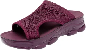 SuanlaTDS Wedge Sandals for Women Comfortable Platform Open Toe Slip On Walking Shoes Outdoor Casual Summer Beach Breathable Mesh Cut Out Low Heels Flat Slide Sandals Slippers
