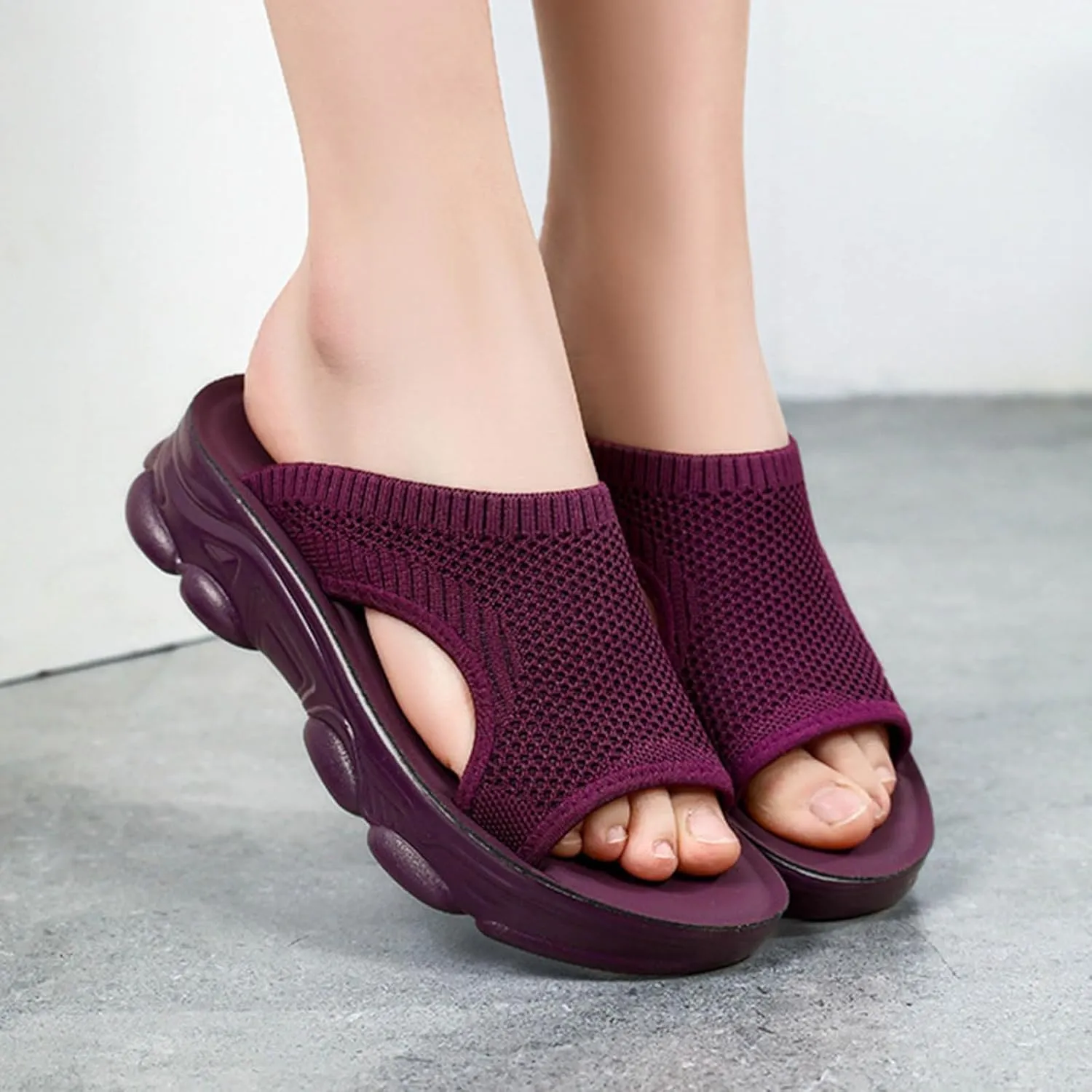 SuanlaTDS Wedge Sandals for Women Comfortable Platform Open Toe Slip On Walking Shoes Outdoor Casual Summer Beach Breathable Mesh Cut Out Low Heels Flat Slide Sandals Slippers