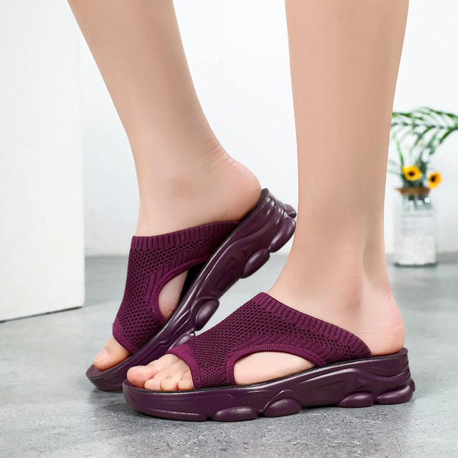SuanlaTDS Wedge Sandals for Women Comfortable Platform Open Toe Slip On Walking Shoes Outdoor Casual Summer Beach Breathable Mesh Cut Out Low Heels Flat Slide Sandals Slippers