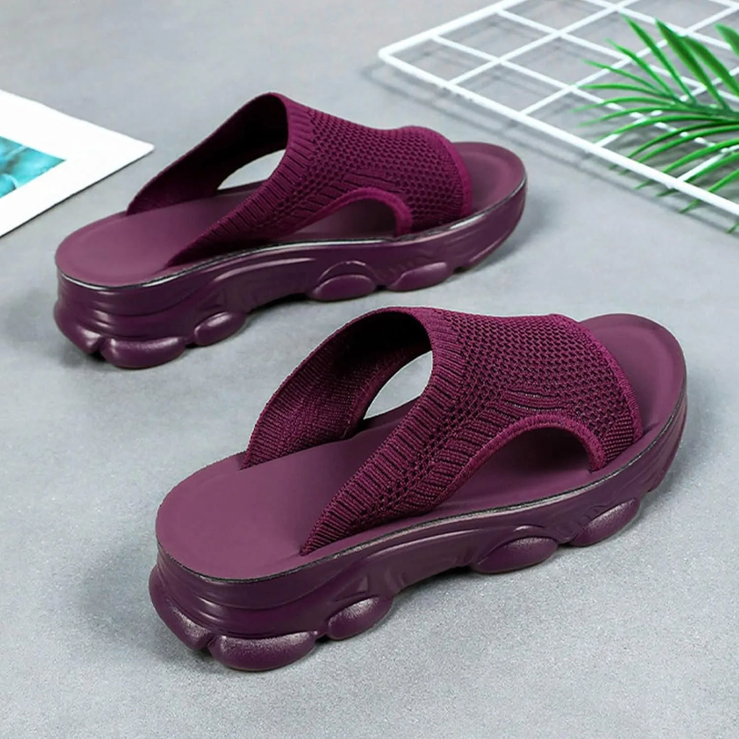 SuanlaTDS Wedge Sandals for Women Comfortable Platform Open Toe Slip On Walking Shoes Outdoor Casual Summer Beach Breathable Mesh Cut Out Low Heels Flat Slide Sandals Slippers