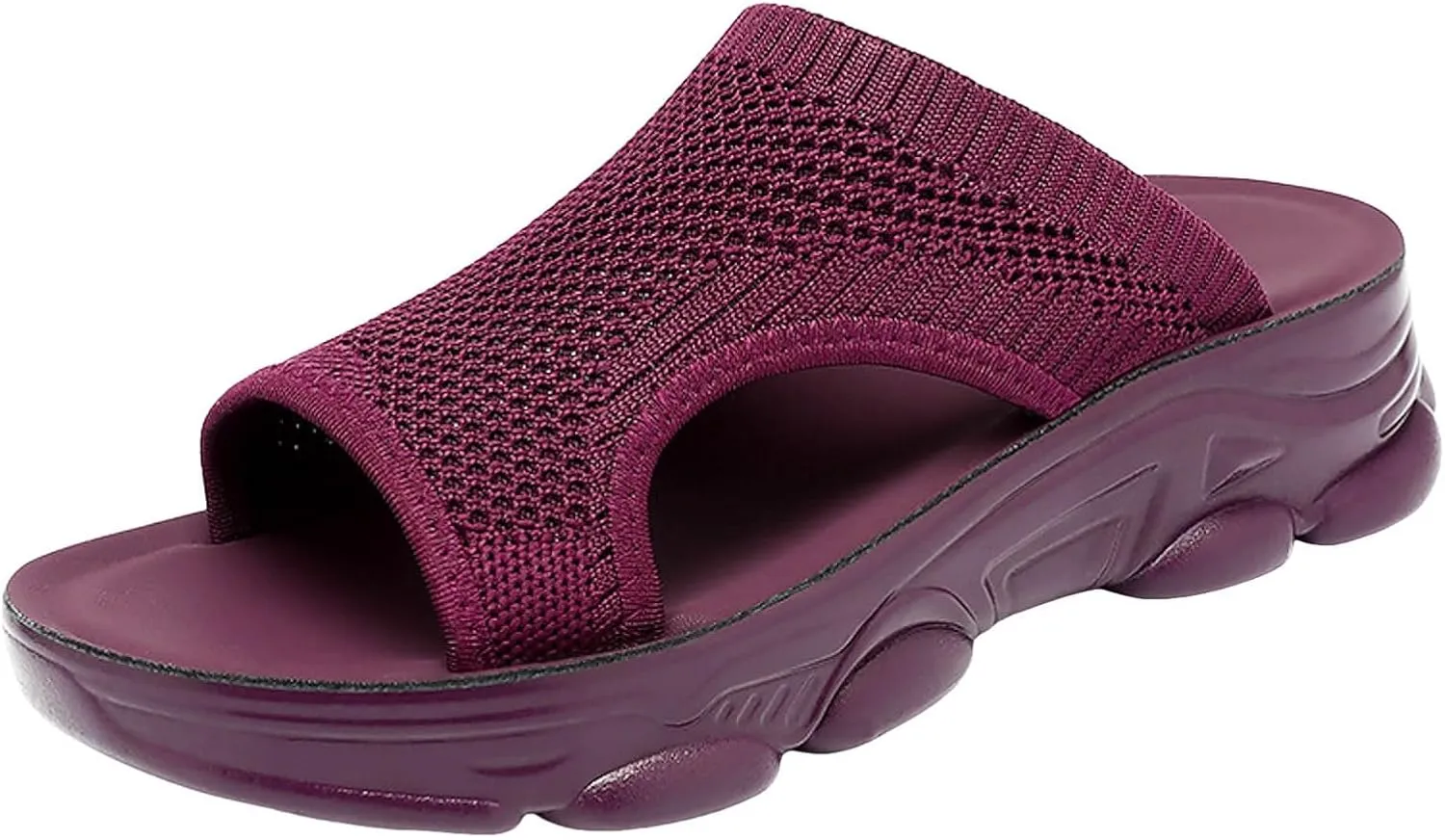 SuanlaTDS Wedge Sandals for Women Comfortable Platform Open Toe Slip On Walking Shoes Outdoor Casual Summer Beach Breathable Mesh Cut Out Low Heels Flat Slide Sandals Slippers