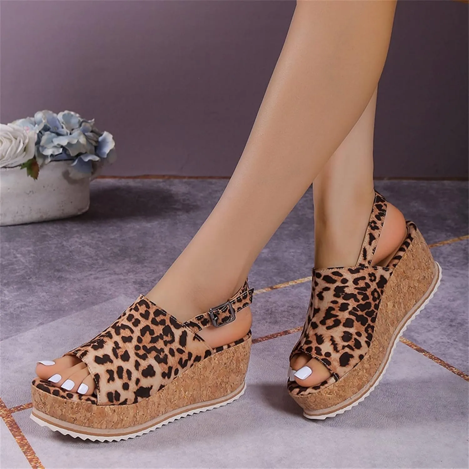 SuanlaTDS Wedge Sandals for Women Platform Chunky Heels Comfortable Open Toe Summer Casual Beach Slingback Ankle Strap Slip On Slides Sandals Wedges Stylish Dressy Party Walking Shoes