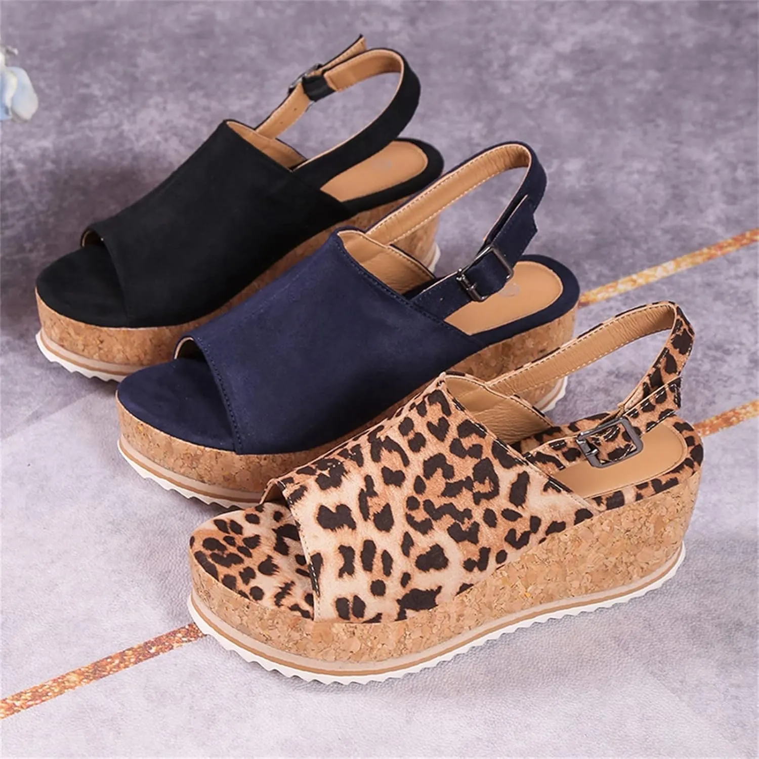 SuanlaTDS Wedge Sandals for Women Platform Chunky Heels Comfortable Open Toe Summer Casual Beach Slingback Ankle Strap Slip On Slides Sandals Wedges Stylish Dressy Party Walking Shoes