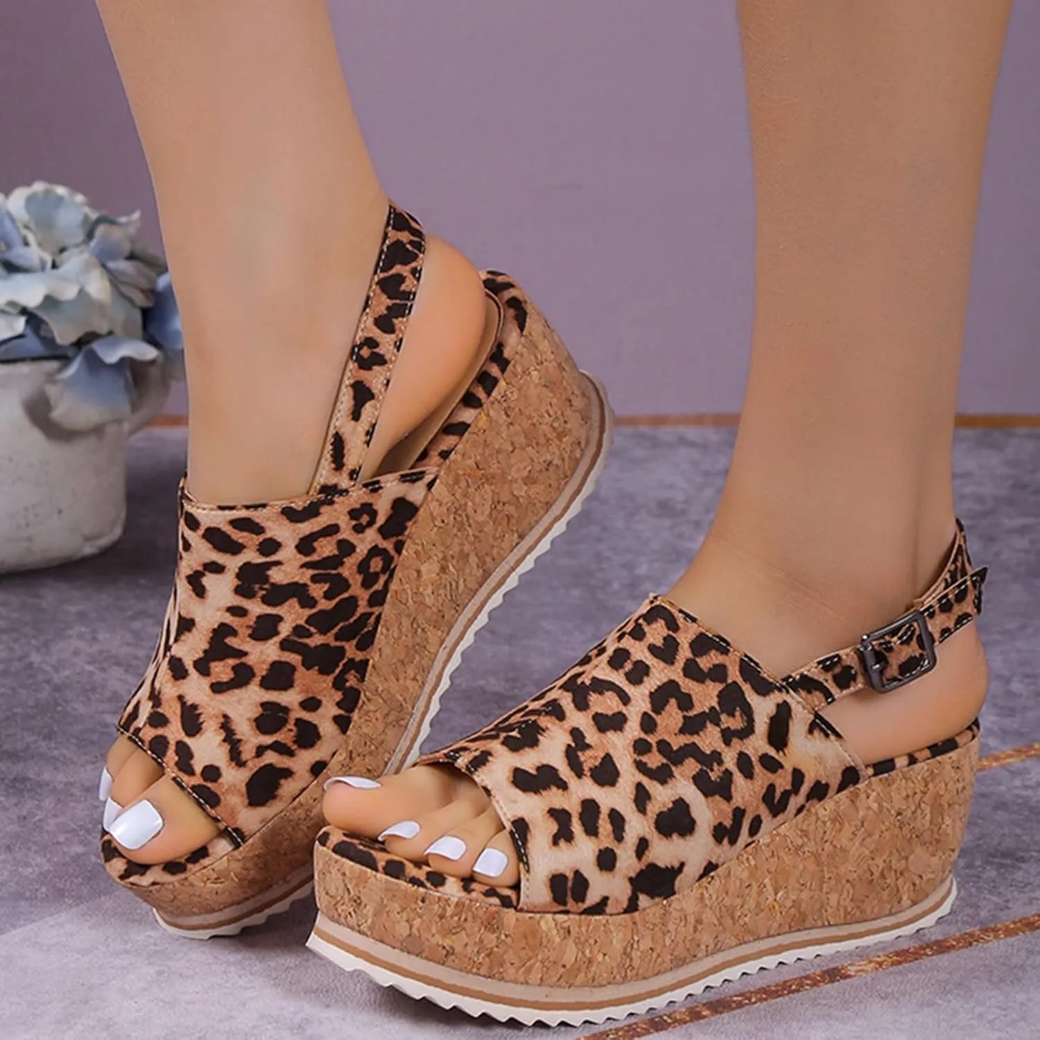 SuanlaTDS Wedge Sandals for Women Platform Chunky Heels Comfortable Open Toe Summer Casual Beach Slingback Ankle Strap Slip On Slides Sandals Wedges Stylish Dressy Party Walking Shoes
