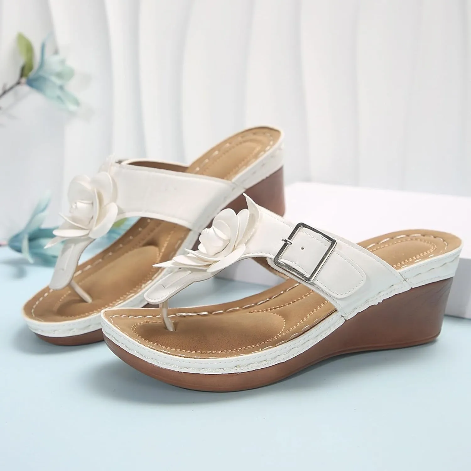 SuanlaTDS Women's Orthopedic Flip Flops Wedge Sandals with Arch Support 2025 Comfortable Dressy Summer Platform Thong T-strap Open Toe Outdoor Walking Beach Shoes Slip-on High Heels Slide Sandal
