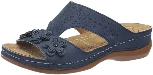 SuanlaTDS Womens Sandals Comfortable Platform Wedge Orthopedic with Arch Support Open Toe Slip On Slide Sandals Summer Beach Sandal Slippers Low Wedges Heels Outdoor Walking Shoes