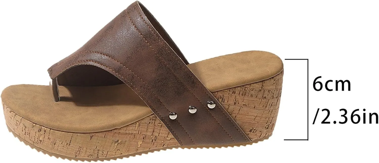 SuanlaTDS Women's Wedge Sandals Platform Flip Flops 2025 Comfortable Toe Ring Thick Sole Slip-on Slides Slippers Mules Beach Summer Outdoor Elegant Wedges High Heels Sandal for Party Prom