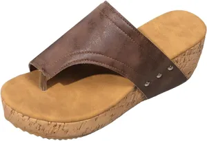 SuanlaTDS Women's Wedge Sandals Platform Flip Flops 2025 Comfortable Toe Ring Thick Sole Slip-on Slides Slippers Mules Beach Summer Outdoor Elegant Wedges High Heels Sandal for Party Prom