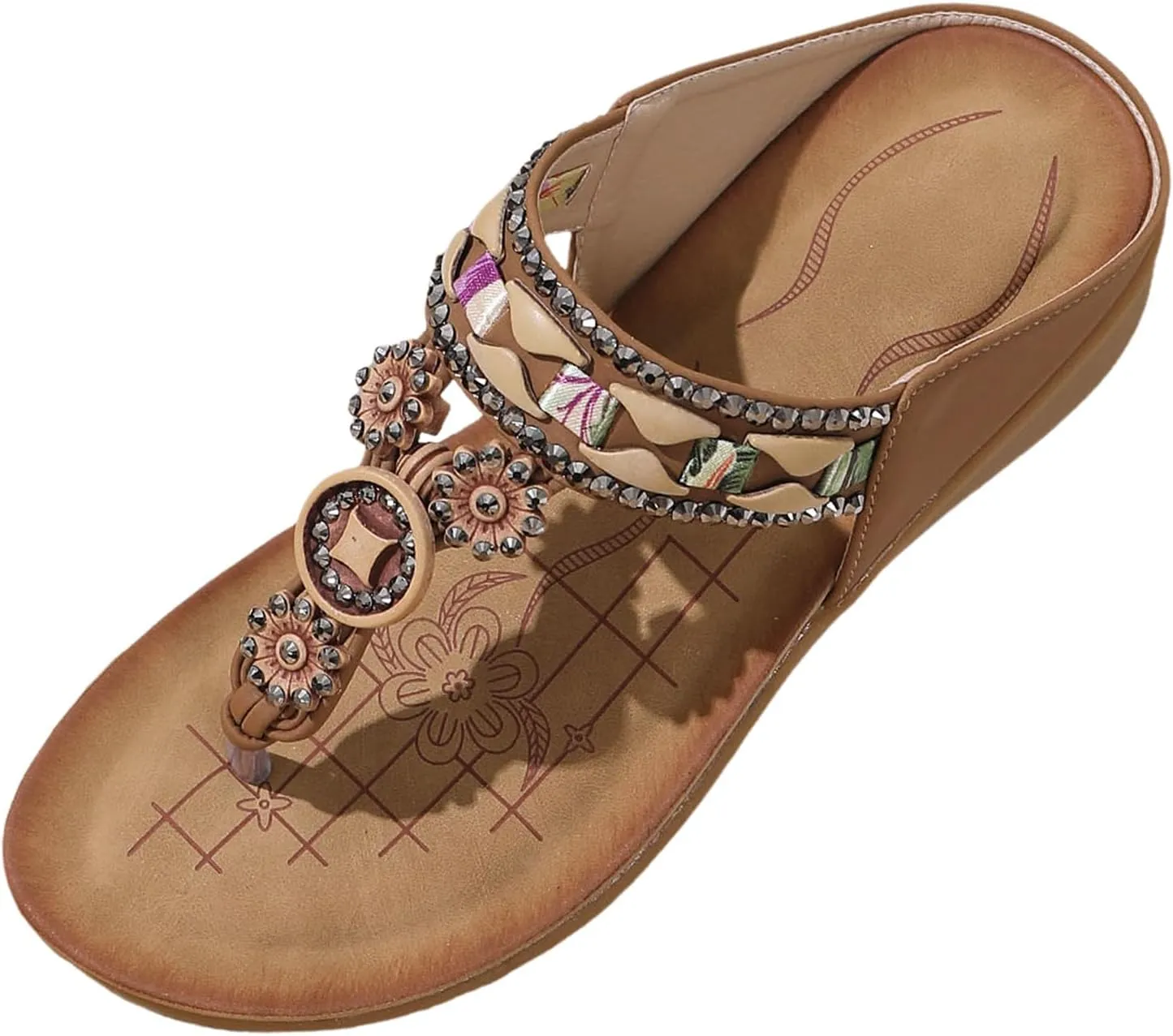 SuanlaTDS Women's Wedge Sandals Platform Flip Flops Comfortable T-Strap Open Toe Thong Slip On Slides wuth Arch Support Casual Summer Beach Bohemian Low Heels Wedges Outdoor Slippers
