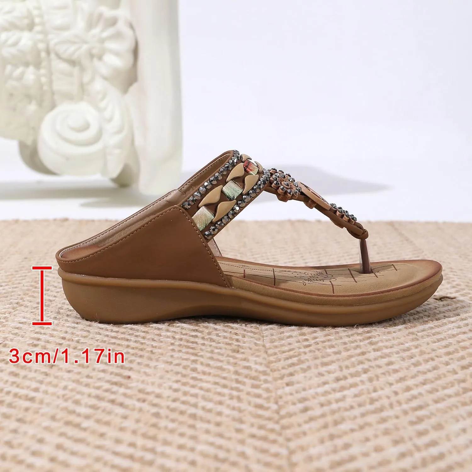 SuanlaTDS Women's Wedge Sandals Platform Flip Flops Comfortable T-Strap Open Toe Thong Slip On Slides wuth Arch Support Casual Summer Beach Bohemian Low Heels Wedges Outdoor Slippers