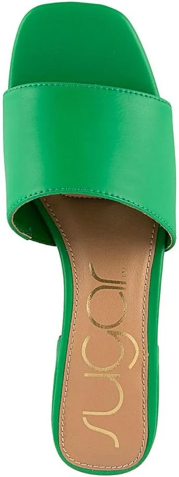 Sugar Women's Slip-On Block Heel Sandals – Square Toe Dress Mules with Low Heel – Comfortable Slide Shoes for Casual or Work Outfits