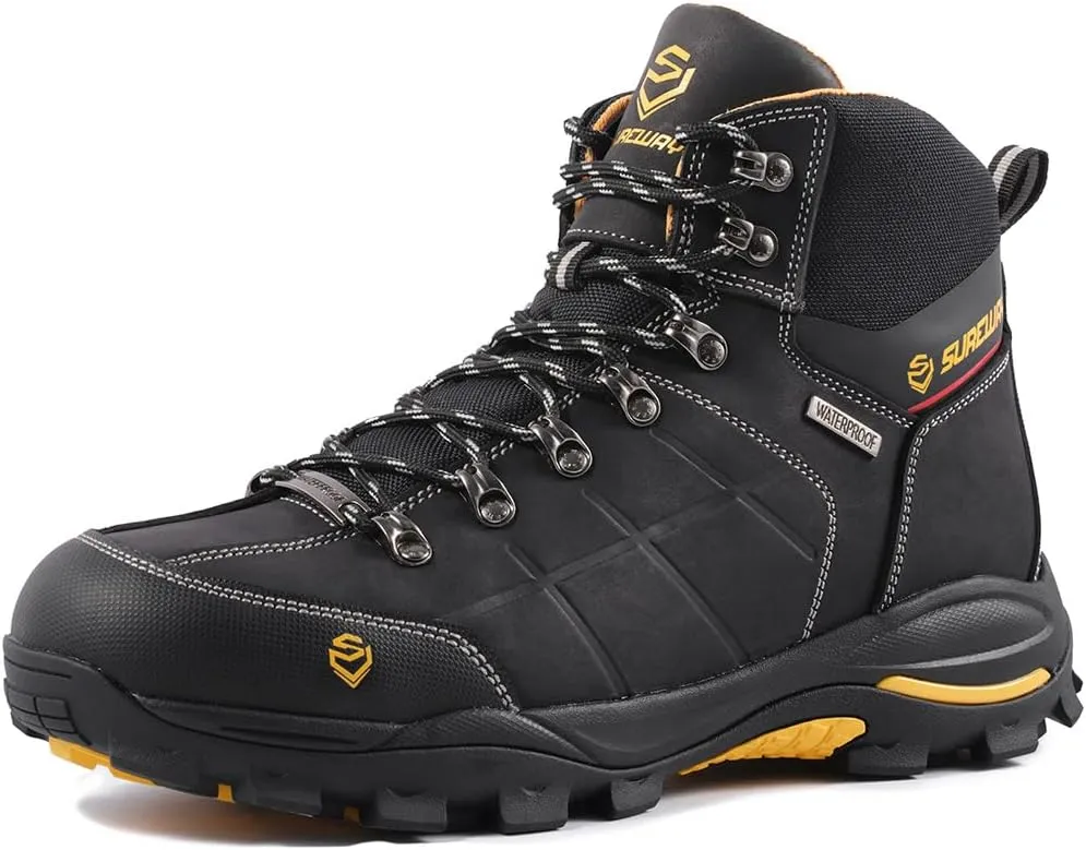 SUREWAY Men's 6" Soft/Steel Toe Heavy Duty Waterproof Work Boot,Roofing,Hunting,Leather,Lace Up,EH Construction Industrial Ankle Safety Men Work Boots,Slip Resistant Comfortable Outsole