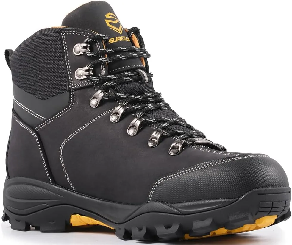 SUREWAY Men's 6" Soft/Steel Toe Heavy Duty Waterproof Work Boot,Roofing,Hunting,Leather,Lace Up,EH Construction Industrial Ankle Safety Men Work Boots,Slip Resistant Comfortable Outsole