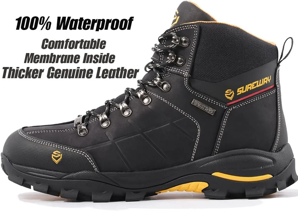 SUREWAY Men's 6" Soft/Steel Toe Heavy Duty Waterproof Work Boot,Roofing,Hunting,Leather,Lace Up,EH Construction Industrial Ankle Safety Men Work Boots,Slip Resistant Comfortable Outsole