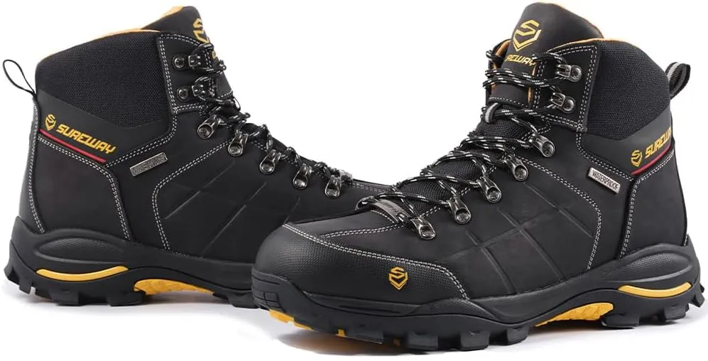 SUREWAY Men's 6" Soft/Steel Toe Heavy Duty Waterproof Work Boot,Roofing,Hunting,Leather,Lace Up,EH Construction Industrial Ankle Safety Men Work Boots,Slip Resistant Comfortable Outsole