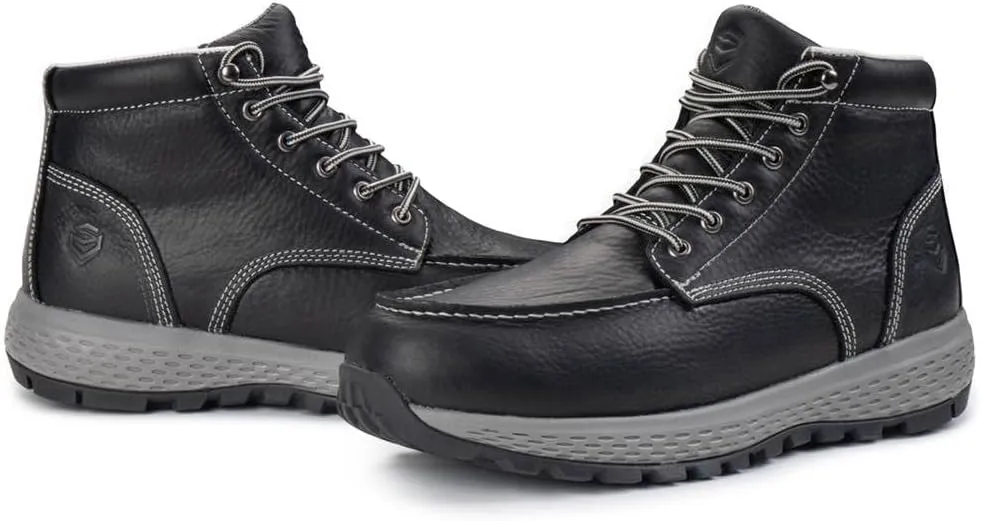 SUREWAY Men's Lightweight Casual Soft Toe Work Boot - Moc Toe, Men's Construction Industry Safety Wedge Work Boot/Shoe - Black, Comfort Insole, Superior Oil/Slip Resistance