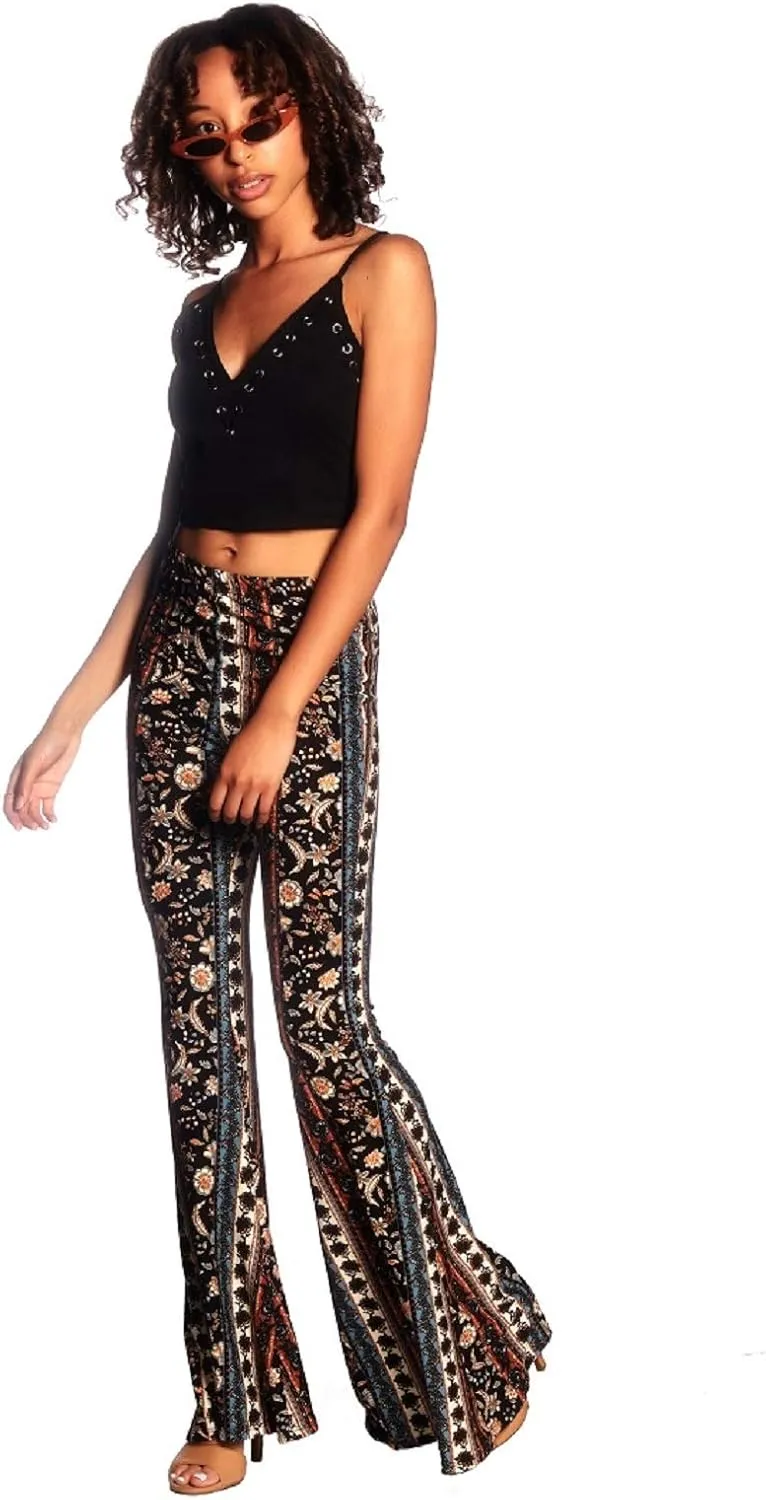SWEETKIE Boho Flare Pants, Elastic Waist, Wide Leg Pants for Women, Solid & Printed, Stretchy and Soft