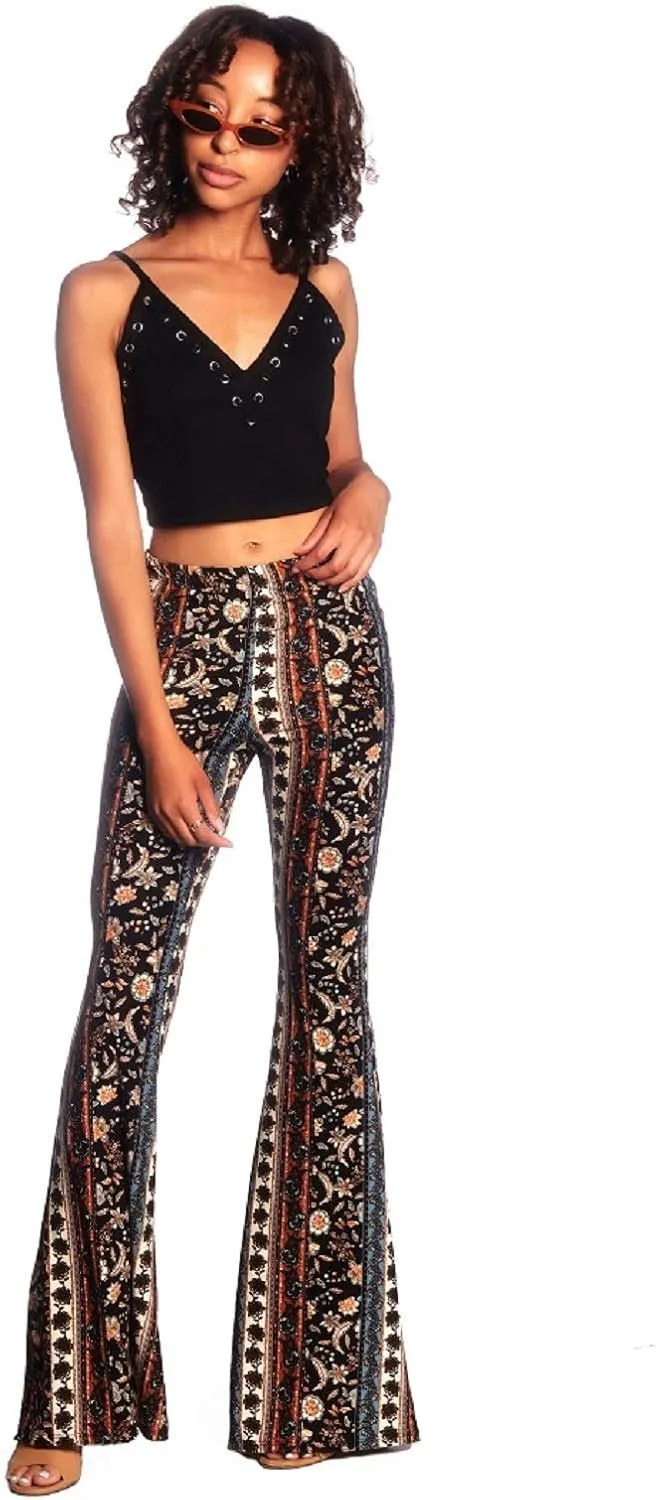 SWEETKIE Boho Flare Pants, Elastic Waist, Wide Leg Pants for Women, Solid & Printed, Stretchy and Soft