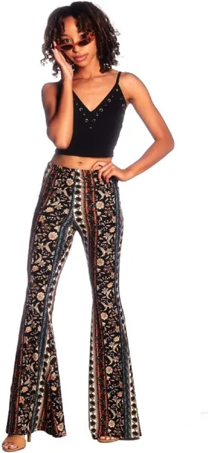 SWEETKIE Boho Flare Pants, Elastic Waist, Wide Leg Pants for Women, Solid & Printed, Stretchy and Soft