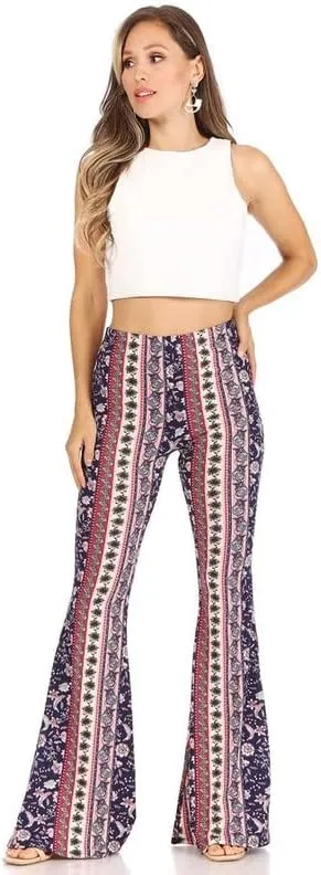 SWEETKIE Boho Flare Pants, Elastic Waist, Wide Leg Pants for Women, Solid & Printed, Stretchy and Soft
