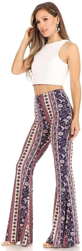 SWEETKIE Boho Flare Pants, Elastic Waist, Wide Leg Pants for Women, Solid & Printed, Stretchy and Soft