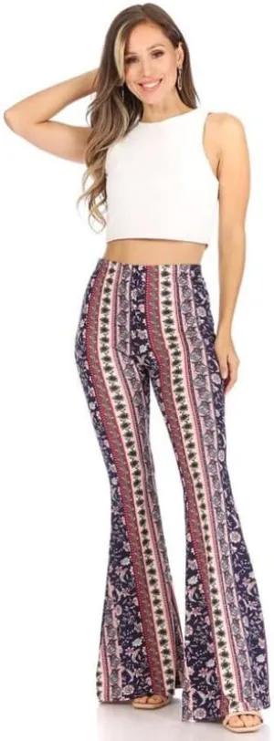 SWEETKIE Boho Flare Pants, Elastic Waist, Wide Leg Pants for Women, Solid & Printed, Stretchy and Soft