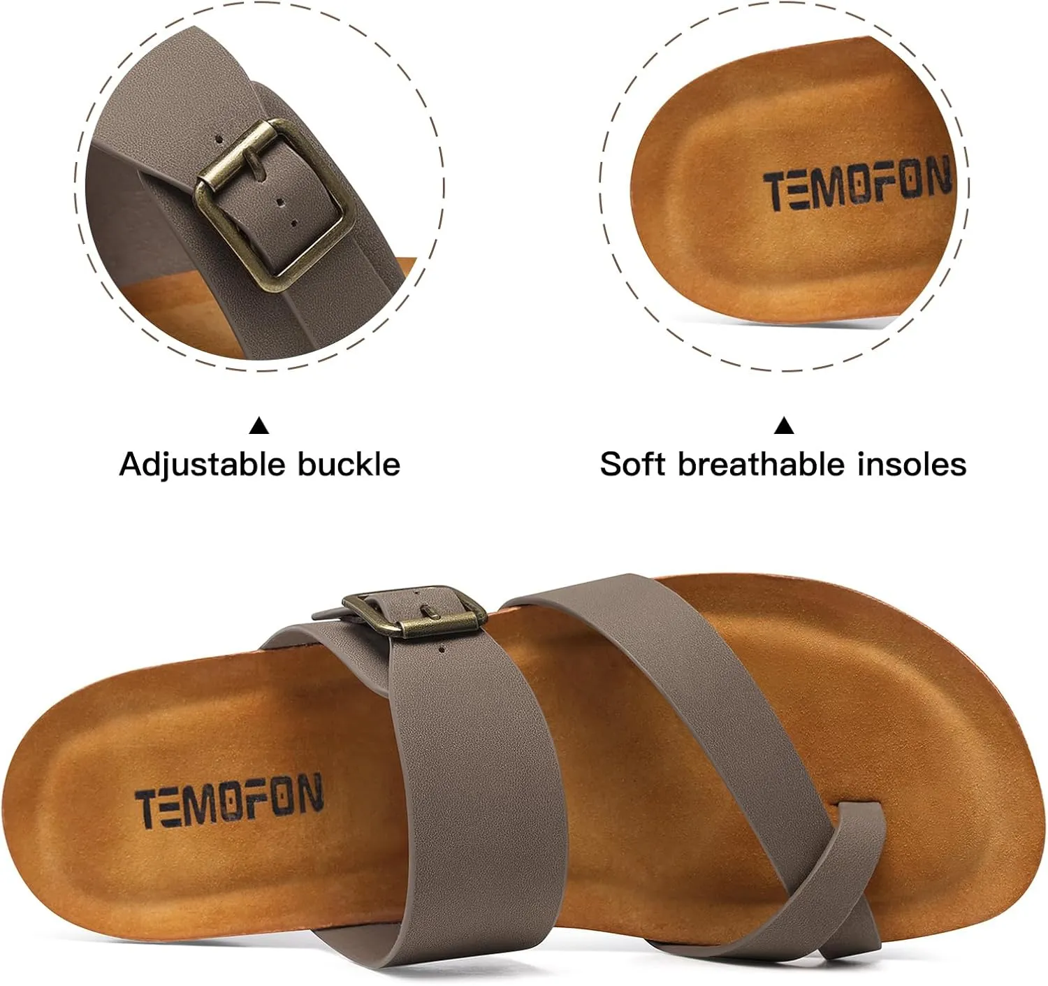 TEMOFON Womens Flat Sandals with Arch Support Adjustable Straps Comfortable Summer Walking Casual Flip Flops Size 5-11