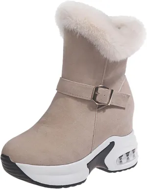 Thermal Fashion Wedges Women's Shoes Boots Slipon Casual Breathable Women's Boots Leather Wedge Heels (Khaki, 7)