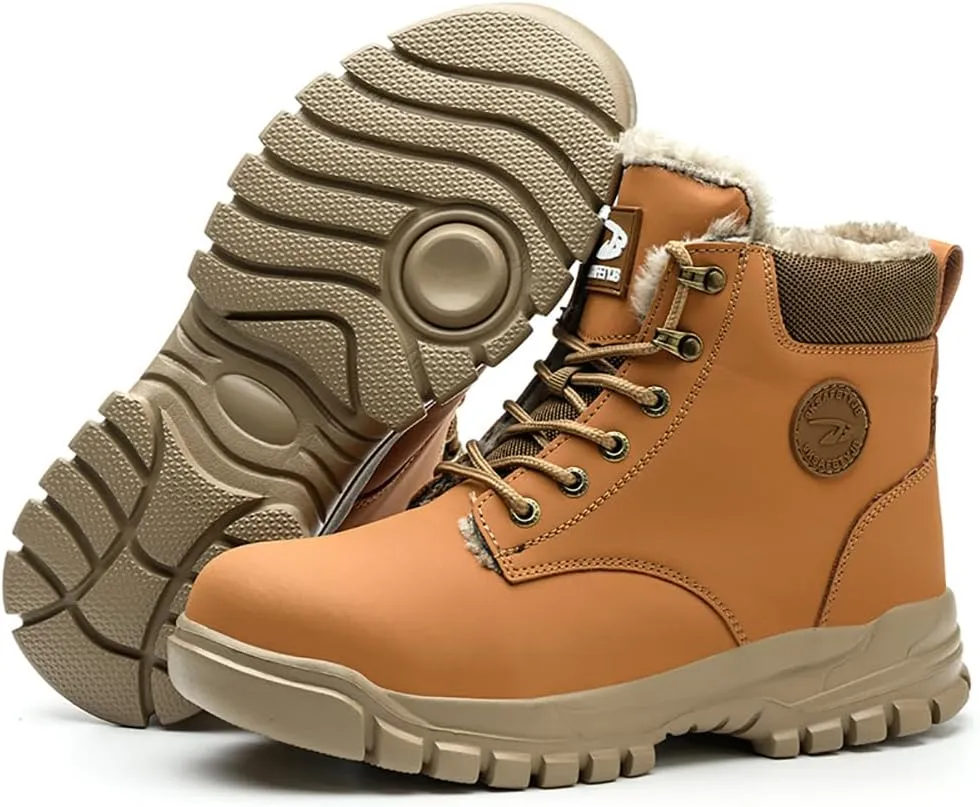 Thermal Plush Padded Steel Toe Industrial Safety Shoes Anti Puncture & Slip & Abrasion Constriction Winter Work Boots