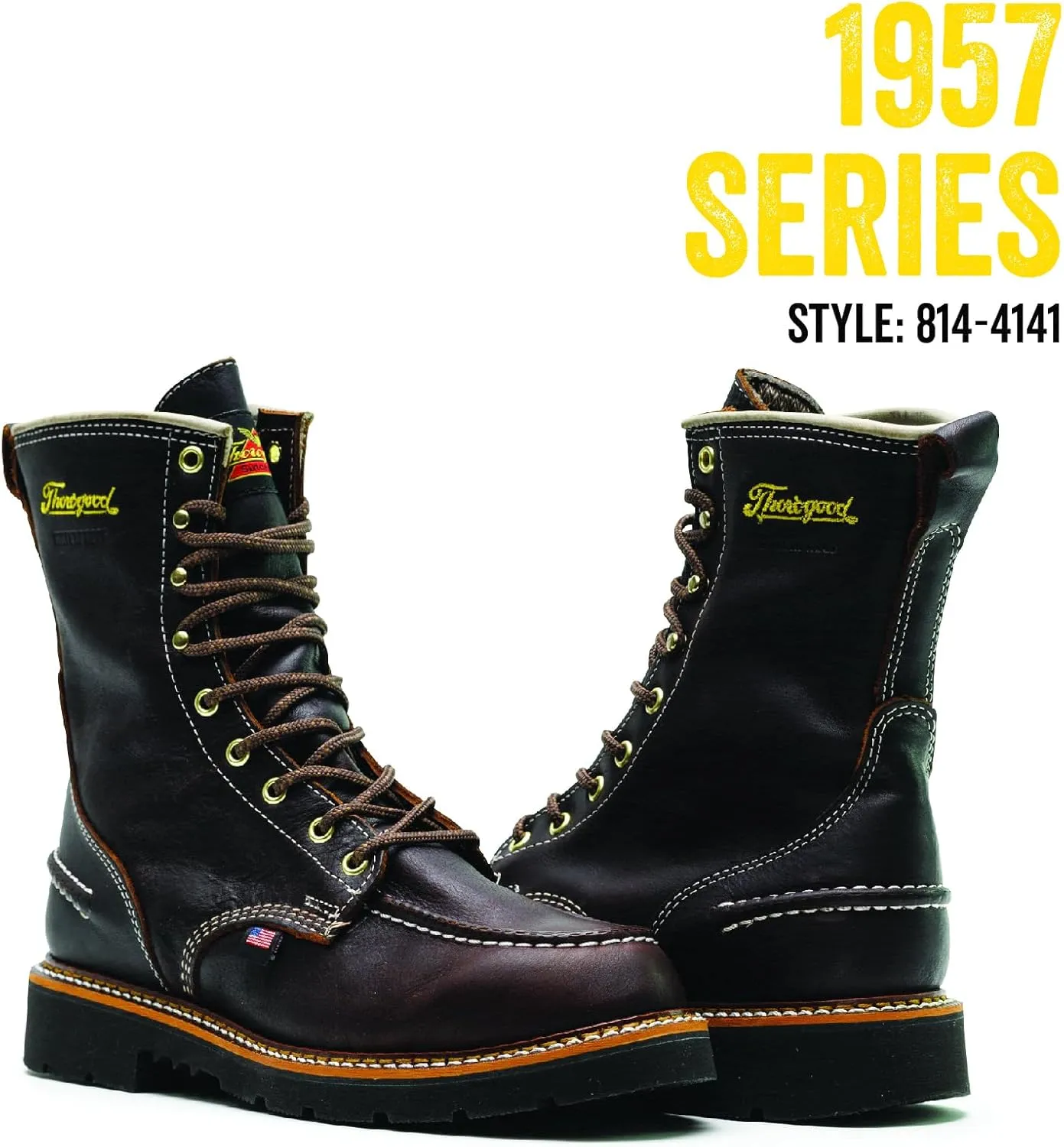 Thorogood 1957 Flyway 8” Waterproof Moc Toe Hunting Boots for Men - Full-Grain Leather with Slip-Resistant Heel Outsole and Shock-Absorbing Footbed