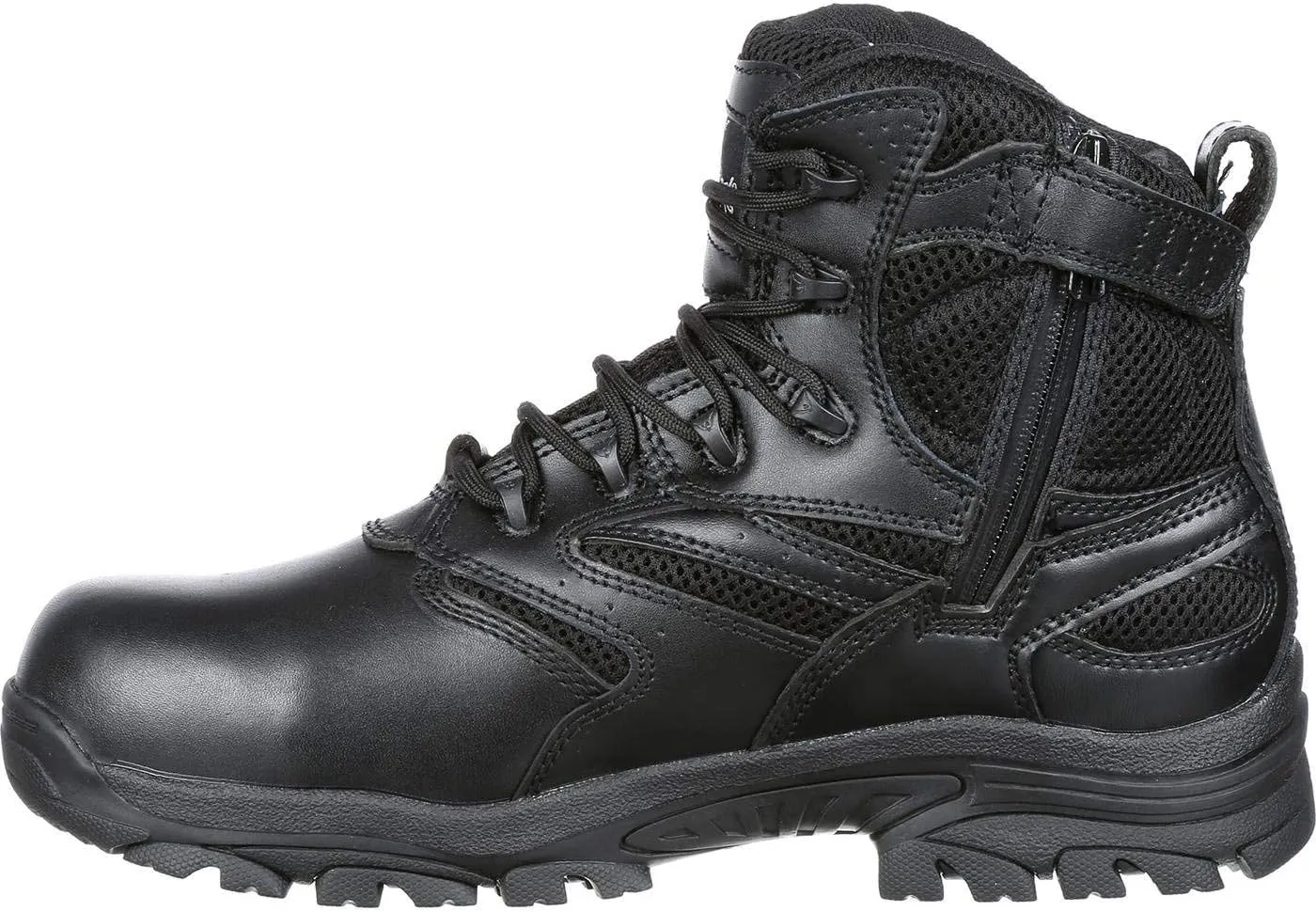Thorogood Deuce 6” Waterproof Side-Zip Black Tactical Boots for Men and Women with Composite Safety Toe, Full-Grain Leather, and Slip-Resistant Outsole; BBP & EH Rated