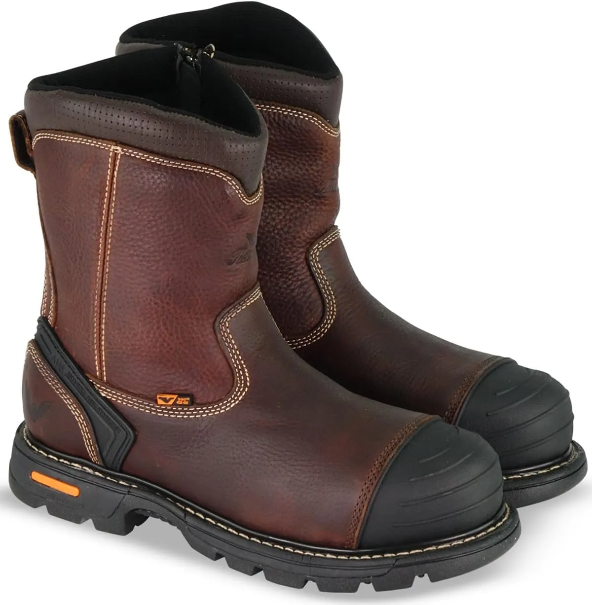 Thorogood GEN-Flex2 8” Side-Zip Wellington Pull On Work Boots for Men - Full-Grain Leather with Safety Toe, Storm Welt Construction, and Traction Outsole; EH Rated