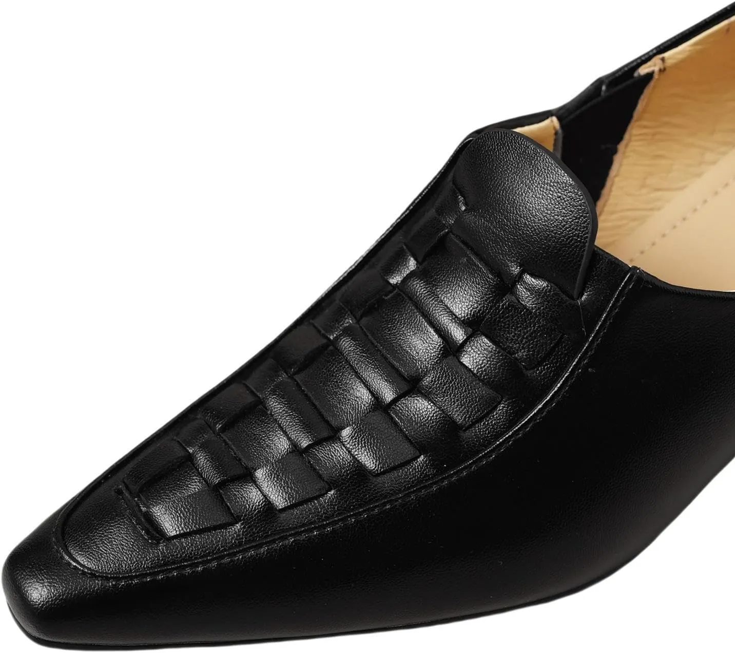TinaCus Women's Genuine Leather Weave Pointed Toe Handmade Comfortable Slip On Loafers Pumps