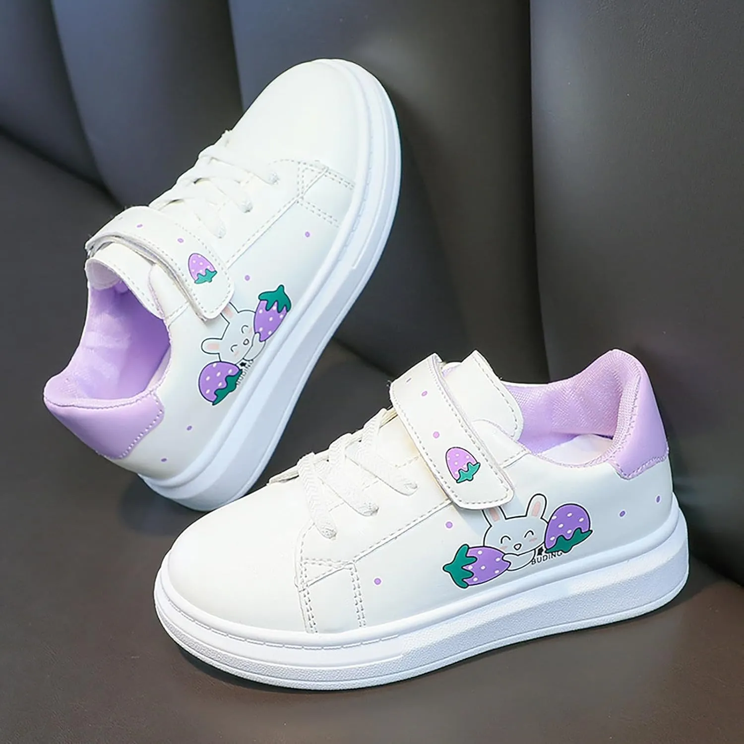 Toddler Boys Cartoon Bunny Pattern Flats Shoes Boys Girls Hook and Loop Breathable Leather Sneakers Canvas Shoes Kids